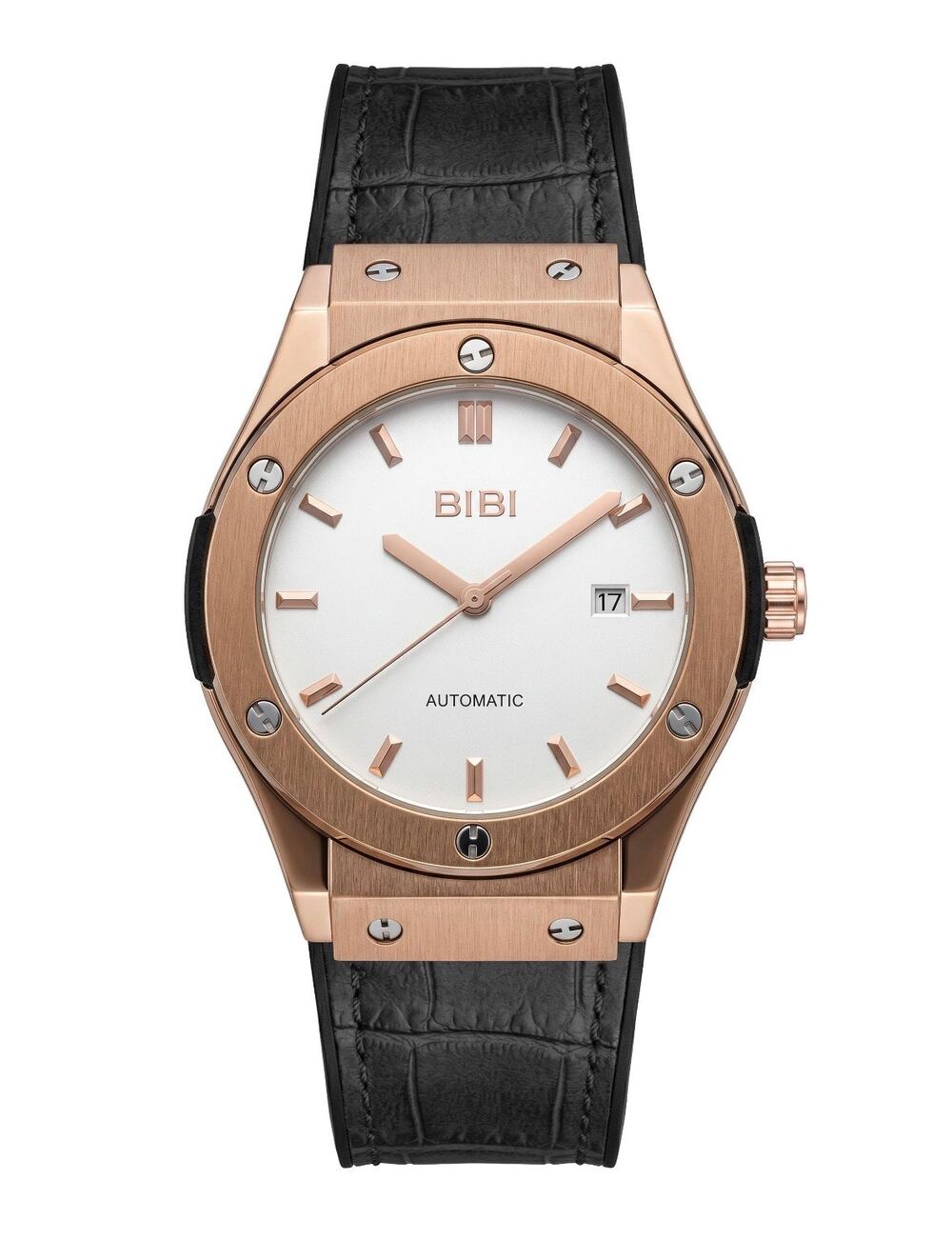 Bibi Luxury Automatic Mechanical Watch 44.5mm White Dial Silicone Band New